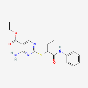 molecular formula C17H20N4O3S B4228150 ethyl 4-amino-2-{[1-(anilinocarbonyl)propyl]thio}-5-pyrimidinecarboxylate 