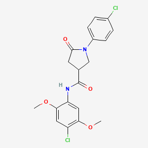 molecular formula C19H18Cl2N2O4 B4228245 N-(4-chloro-2,5-dimethoxyphenyl)-1-(4-chlorophenyl)-5-oxo-3-pyrrolidinecarboxamide 