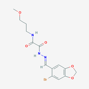 molecular formula C14H16BrN3O5 B422825 2-{2-[(6-bromo-1,3-benzodioxol-5-yl)methylene]hydrazino}-N-(3-methoxypropyl)-2-oxoacetamide 