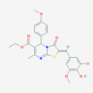 molecular formula C25H23BrN2O6S B422830 ethyl (2Z)-2-(3-bromo-4-hydroxy-5-methoxybenzylidene)-5-(4-methoxyphenyl)-7-methyl-3-oxo-2,3-dihydro-5H-[1,3]thiazolo[3,2-a]pyrimidine-6-carboxylate 
