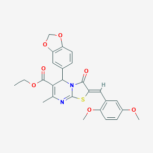 molecular formula C26H24N2O7S B422831 ethyl 5-(1,3-benzodioxol-5-yl)-2-(2,5-dimethoxybenzylidene)-7-methyl-3-oxo-2,3-dihydro-5H-[1,3]thiazolo[3,2-a]pyrimidine-6-carboxylate 
