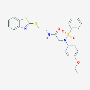 molecular formula C25H25N3O4S3 B422836 N-[2-(1,3-benzothiazol-2-ylsulfanyl)ethyl]-2-[4-ethoxy(phenylsulfonyl)anilino]acetamide 