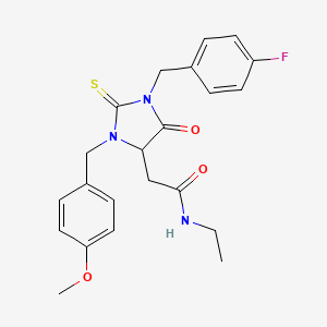 molecular formula C22H24FN3O3S B4228371 N-ethyl-2-[1-(4-fluorobenzyl)-3-(4-methoxybenzyl)-5-oxo-2-thioxo-4-imidazolidinyl]acetamide 