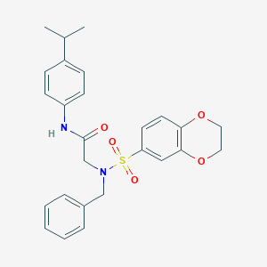 molecular formula C26H28N2O5S B422838 2-[benzyl(2,3-dihydro-1,4-benzodioxin-6-ylsulfonyl)amino]-N-(4-isopropylphenyl)acetamide 