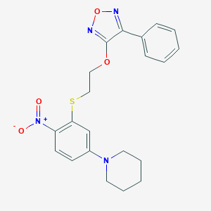 molecular formula C21H22N4O4S B422847 1-[4-Nitro-3-({2-[(4-phenyl-1,2,5-oxadiazol-3-yl)oxy]ethyl}sulfanyl)phenyl]piperidine 