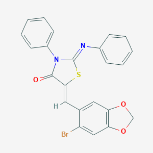 molecular formula C23H15BrN2O3S B422851 5-[(6-Bromo-1,3-benzodioxol-5-yl)methylene]-3-phenyl-2-(phenylimino)-1,3-thiazolidin-4-one 