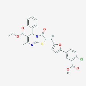 2-chloro-5-(5-{(Z)-[6-(ethoxycarbonyl)-7-methyl-3-oxo-5-phenyl-5H-[1,3]thiazolo[3,2-a]pyrimidin-2(3H)-ylidene]methyl}furan-2-yl)benzoic acid