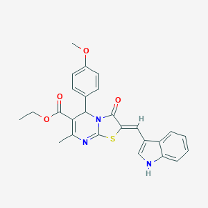 molecular formula C26H23N3O4S B422858 ethyl 2-(1H-indol-3-ylmethylene)-5-(4-methoxyphenyl)-7-methyl-3-oxo-2,3-dihydro-5H-[1,3]thiazolo[3,2-a]pyrimidine-6-carboxylate 