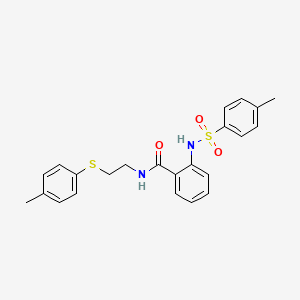 molecular formula C23H24N2O3S2 B4228669 2-{[(4-methylphenyl)sulfonyl]amino}-N-{2-[(4-methylphenyl)thio]ethyl}benzamide 