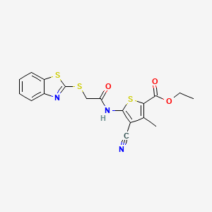 molecular formula C18H15N3O3S3 B4228682 ethyl 5-{[(1,3-benzothiazol-2-ylthio)acetyl]amino}-4-cyano-3-methyl-2-thiophenecarboxylate 