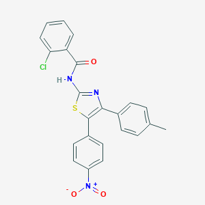 molecular formula C23H16ClN3O3S B422871 2-chloro-N-[5-{4-nitrophenyl}-4-(4-methylphenyl)-1,3-thiazol-2-yl]benzamide 