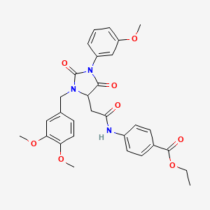 molecular formula C30H31N3O8 B4228751 ethyl 4-({[3-(3,4-dimethoxybenzyl)-1-(3-methoxyphenyl)-2,5-dioxo-4-imidazolidinyl]acetyl}amino)benzoate 