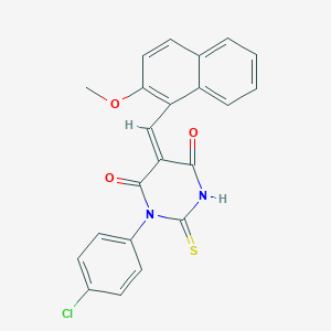 molecular formula C22H15ClN2O3S B422879 1-(4-chlorophenyl)-5-[(2-methoxy-1-naphthyl)methylene]-2-thioxodihydro-4,6(1H,5H)-pyrimidinedione 
