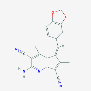 molecular formula C20H14N4O2 B422880 2-amino-5-(1,3-benzodioxol-5-ylmethylene)-4,6-dimethyl-5H-cyclopenta[b]pyridine-3,7-dicarbonitrile 