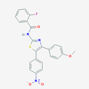 molecular formula C23H16FN3O4S B422886 2-fluoro-N-[5-{4-nitrophenyl}-4-(4-methoxyphenyl)-1,3-thiazol-2-yl]benzamide 