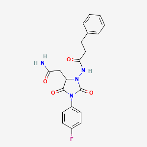 N-[5-(2-amino-2-oxoethyl)-3-(4-fluorophenyl)-2,4-dioxo-1-imidazolidinyl]-3-phenylpropanamide