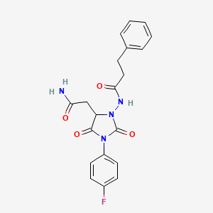 molecular formula C20H19FN4O4 B4228866 N-[5-(2-amino-2-oxoethyl)-3-(4-fluorophenyl)-2,4-dioxoimidazolidin-1-yl]-3-phenylpropanamide 