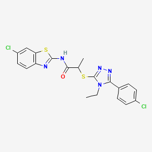 molecular formula C20H17Cl2N5OS2 B4228962 N-(6-chloro-1,3-benzothiazol-2-yl)-2-{[5-(4-chlorophenyl)-4-ethyl-4H-1,2,4-triazol-3-yl]thio}propanamide 