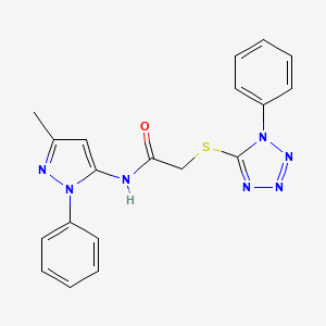 molecular formula C19H17N7OS B4228982 N-(3-methyl-1-phenyl-1H-pyrazol-5-yl)-2-[(1-phenyl-1H-tetrazol-5-yl)thio]acetamide 