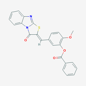 molecular formula C24H16N2O4S B422900 2-methoxy-5-[(Z)-(3-oxo[1,3]thiazolo[3,2-a]benzimidazol-2(3H)-ylidene)methyl]phenyl benzoate 
