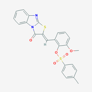 molecular formula C24H18N2O5S2 B422902 2-methoxy-6-[(3-oxo[1,3]thiazolo[3,2-a]benzimidazol-2(3H)-ylidene)methyl]phenyl 4-methylbenzenesulfonate 