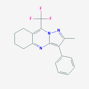 molecular formula C18H16F3N3 B422903 2-Methyl-3-phenyl-9-(trifluoromethyl)-5,6,7,8-tetrahydropyrazolo[5,1-b]quinazoline 