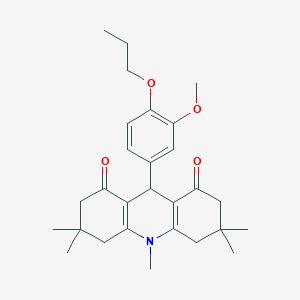molecular formula C28H37NO4 B422905 9-(3-methoxy-4-propoxyphenyl)-3,3,6,6,10-pentamethyl-3,4,6,7,9,10-hexahydro-1,8(2H,5H)-acridinedione 