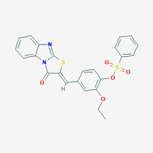 molecular formula C24H18N2O5S2 B422907 2-ethoxy-4-[(3-oxo[1,3]thiazolo[3,2-a]benzimidazol-2(3H)-ylidene)methyl]phenyl benzenesulfonate 