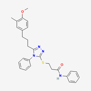 molecular formula C28H30N4O2S B4229077 3-({5-[3-(4-methoxy-3-methylphenyl)propyl]-4-phenyl-4H-1,2,4-triazol-3-yl}thio)-N-phenylpropanamide 