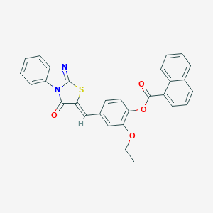 molecular formula C29H20N2O4S B422910 2-ethoxy-4-[(3-oxo[1,3]thiazolo[3,2-a]benzimidazol-2(3H)-ylidene)methyl]phenyl 1-naphthoate 