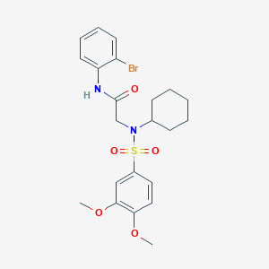 molecular formula C22H27BrN2O5S B422925 N-(2-bromophenyl)-2-{cyclohexyl[(3,4-dimethoxyphenyl)sulfonyl]amino}acetamide 