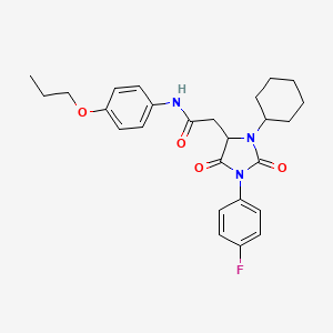 2-[3-cyclohexyl-1-(4-fluorophenyl)-2,5-dioxo-4-imidazolidinyl]-N-(4-propoxyphenyl)acetamide