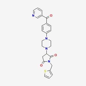 molecular formula C25H24N4O3S B4229317 3-{4-[4-(3-pyridinylcarbonyl)phenyl]-1-piperazinyl}-1-(2-thienylmethyl)-2,5-pyrrolidinedione 