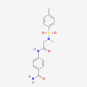 molecular formula C17H19N3O4S B422933 4-({N-methyl-N-[(4-methylphenyl)sulfonyl]glycyl}amino)benzamide CAS No. 664348-10-1