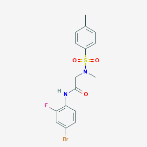 molecular formula C16H16BrFN2O3S B422934 N-(4-bromo-2-fluorophenyl)-2-{methyl[(4-methylphenyl)sulfonyl]amino}acetamide 