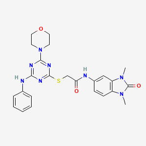 molecular formula C24H26N8O3S B4229372 2-{[4-anilino-6-(4-morpholinyl)-1,3,5-triazin-2-yl]thio}-N-(1,3-dimethyl-2-oxo-2,3-dihydro-1H-benzimidazol-5-yl)acetamide 