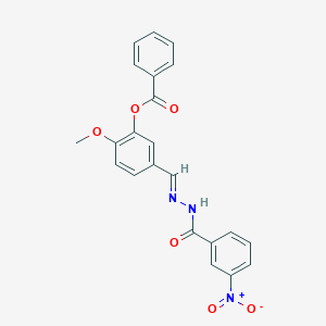 molecular formula C22H17N3O6 B422942 5-(2-{3-Nitrobenzoyl}carbohydrazonoyl)-2-methoxyphenyl benzoate 