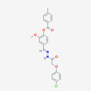 molecular formula C24H21ClN2O5 B422952 4-((E)-{[(4-chlorophenoxy)acetyl]hydrazono}methyl)-2-methoxyphenyl 4-methylbenzoate 