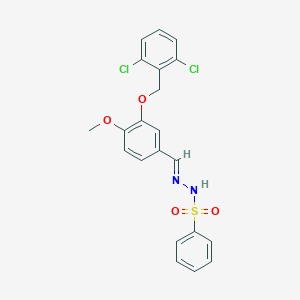 molecular formula C21H18Cl2N2O4S B422953 N'-{3-[(2,6-dichlorobenzyl)oxy]-4-methoxybenzylidene}benzenesulfonohydrazide 