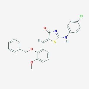 molecular formula C24H19ClN2O3S B422958 (5Z)-2-(4-chloroanilino)-5-[(3-methoxy-2-phenylmethoxyphenyl)methylidene]-1,3-thiazol-4-one 