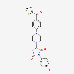molecular formula C25H22FN3O3S B4229594 1-(4-fluorophenyl)-3-{4-[4-(2-thienylcarbonyl)phenyl]-1-piperazinyl}-2,5-pyrrolidinedione 