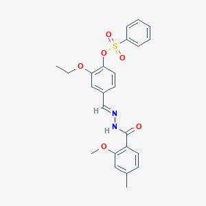 molecular formula C24H24N2O6S B422961 2-ethoxy-4-[(E)-{2-[(2-methoxy-4-methylphenyl)carbonyl]hydrazinylidene}methyl]phenyl benzenesulfonate 