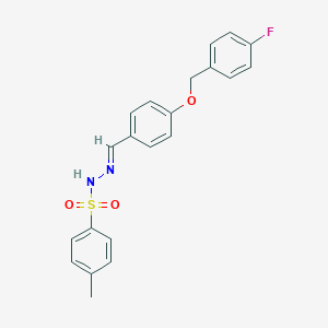 molecular formula C21H19FN2O3S B422962 N'-{4-[(4-fluorobenzyl)oxy]benzylidene}-4-methylbenzenesulfonohydrazide 
