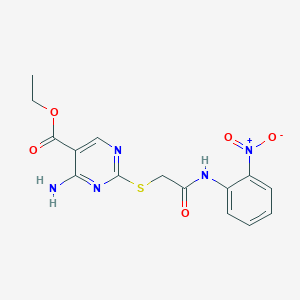 molecular formula C15H15N5O5S B4229625 ethyl 4-amino-2-({2-[(2-nitrophenyl)amino]-2-oxoethyl}thio)-5-pyrimidinecarboxylate 