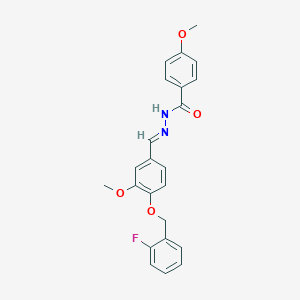 molecular formula C23H21FN2O4 B422963 N'-{4-[(2-fluorobenzyl)oxy]-3-methoxybenzylidene}-4-methoxybenzohydrazide 