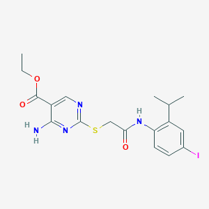 molecular formula C18H21IN4O3S B4229631 ethyl 4-amino-2-({2-[(4-iodo-2-isopropylphenyl)amino]-2-oxoethyl}thio)-5-pyrimidinecarboxylate 
