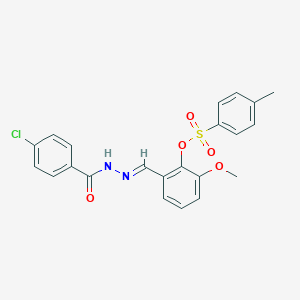molecular formula C22H19ClN2O5S B422967 2-[(E)-{2-[(4-chlorophenyl)carbonyl]hydrazinylidene}methyl]-6-methoxyphenyl 4-methylbenzenesulfonate 