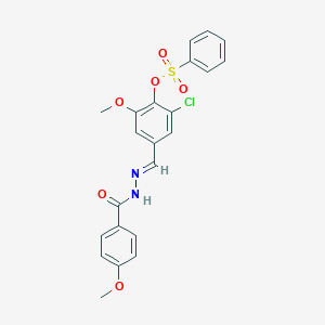2-chloro-6-methoxy-4-[(E)-{2-[(4-methoxyphenyl)carbonyl]hydrazinylidene}methyl]phenyl benzenesulfonate