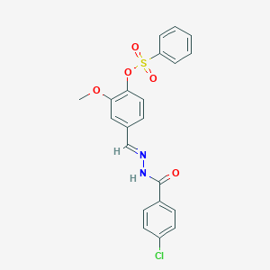 molecular formula C21H17ClN2O5S B422974 4-[2-(4-Chlorobenzoyl)carbohydrazonoyl]-2-methoxyphenyl benzenesulfonate 