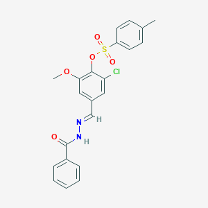 molecular formula C22H19ClN2O5S B422975 2-chloro-6-methoxy-4-{(E)-[2-(phenylcarbonyl)hydrazinylidene]methyl}phenyl 4-methylbenzenesulfonate 